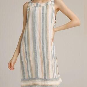 For Cynthia Striped Linen Blend Sleeveless Shift Dress XS